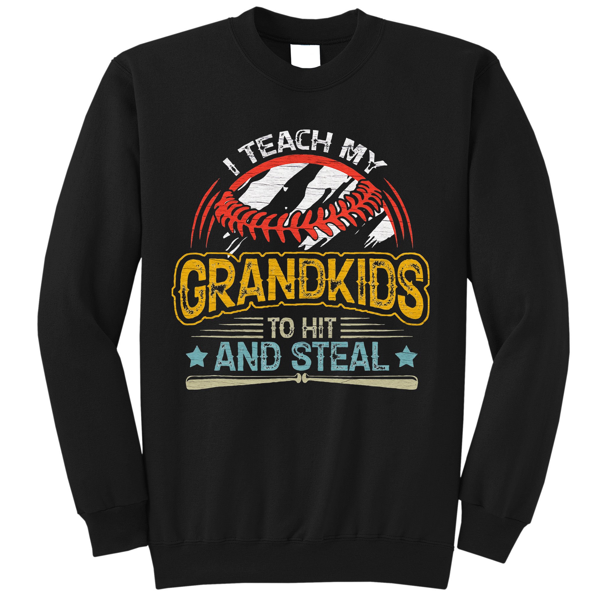 J5R0 I Teach My Grandkids Hit And Steal Retro Baseball Lover Sweatshirt