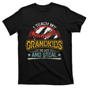 J5R0 I Teach My Grandkids Hit And Steal Retro Baseball Lover T-Shirt