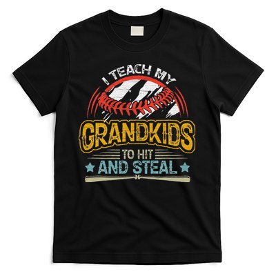 J5R0 I Teach My Grandkids Hit And Steal Retro Baseball Lover T-Shirt
