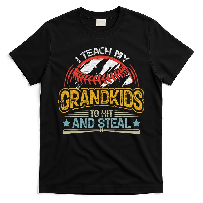 J5R0 I Teach My Grandkids Hit And Steal Retro Baseball Lover T-Shirt