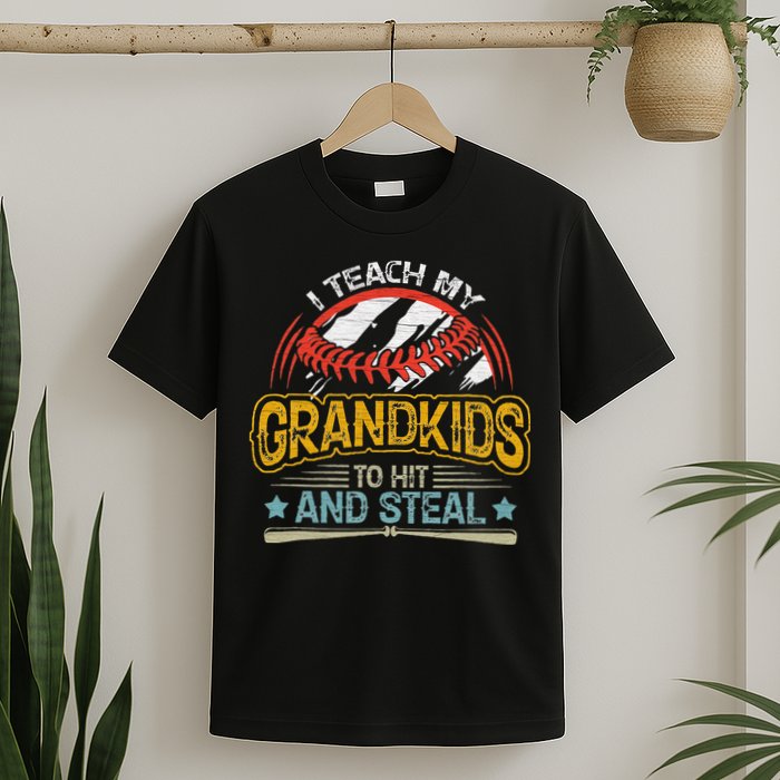 J5R0 I Teach My Grandkids Hit And Steal Retro Baseball Lover T-Shirt