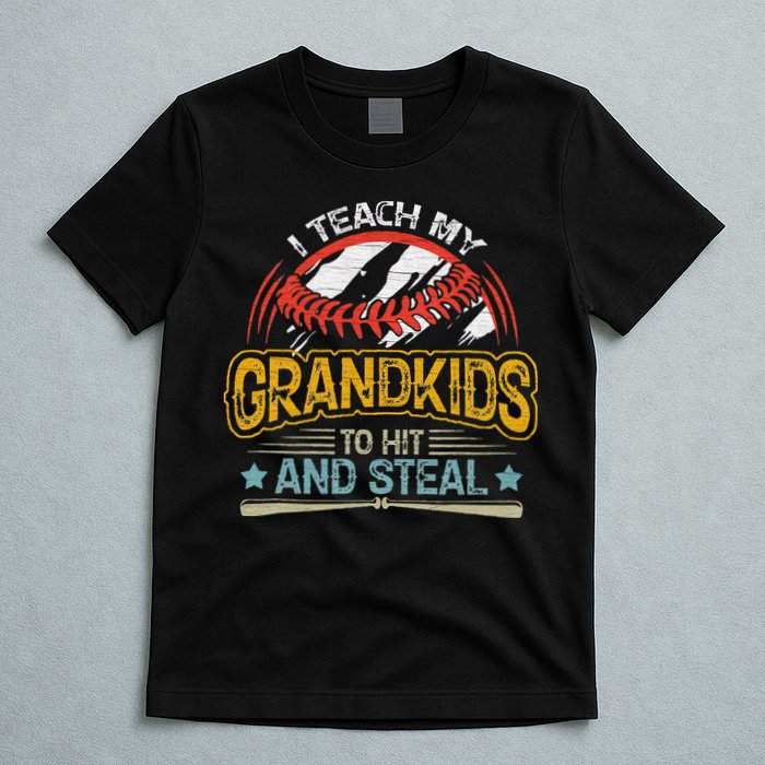J5R0 I Teach My Grandkids Hit And Steal Retro Baseball Lover T-Shirt