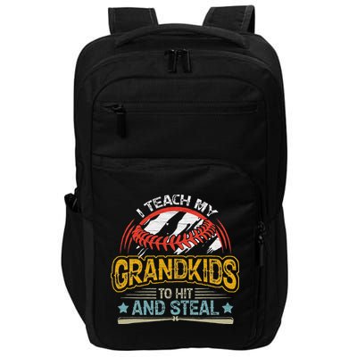J5R0 I Teach My Grandkids Hit And Steal Retro Baseball Lover Impact Tech Backpack