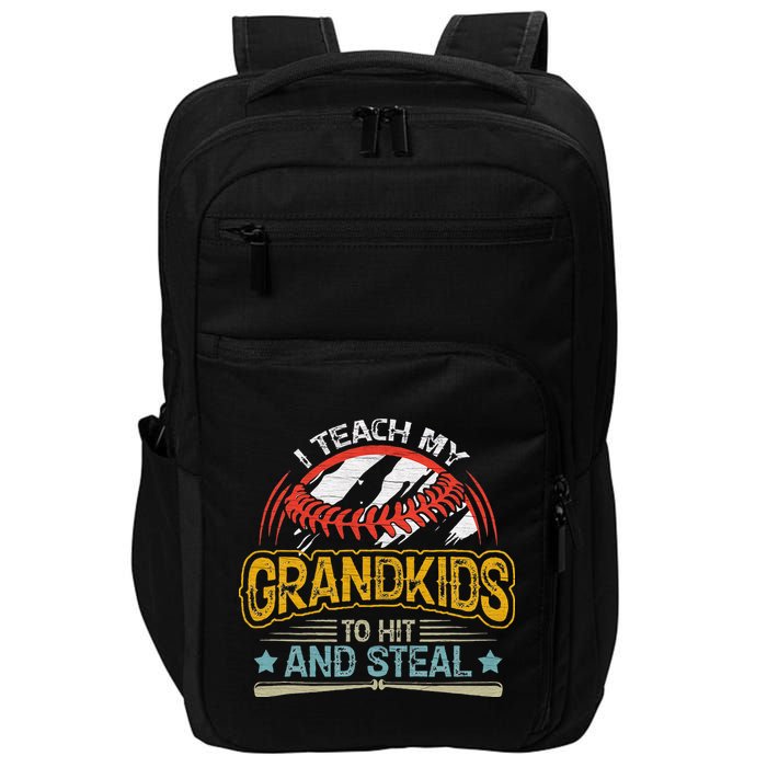 J5R0 I Teach My Grandkids Hit And Steal Retro Baseball Lover Impact Tech Backpack