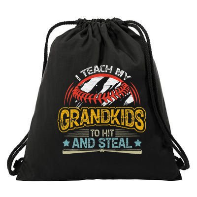 J5R0 I Teach My Grandkids Hit And Steal Retro Baseball Lover Drawstring Bag