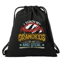 J5R0 I Teach My Grandkids Hit And Steal Retro Baseball Lover Drawstring Bag