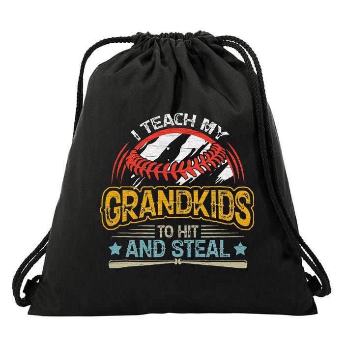 J5R0 I Teach My Grandkids Hit And Steal Retro Baseball Lover Drawstring Bag