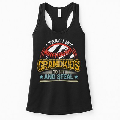 J5R0 I Teach My Grandkids Hit And Steal Retro Baseball Lover Womens Tank Top