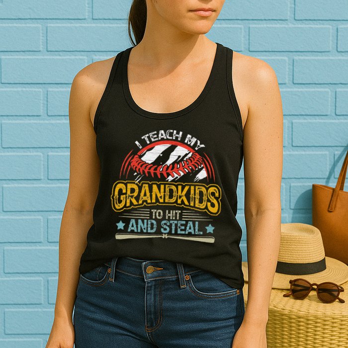 J5R0 I Teach My Grandkids Hit And Steal Retro Baseball Lover Womens Tank Top