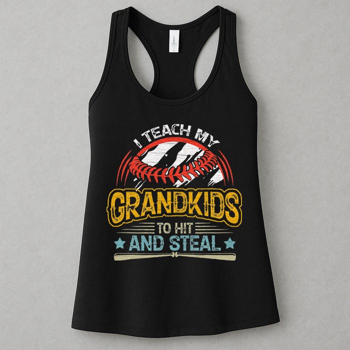 J5R0 I Teach My Grandkids Hit And Steal Retro Baseball Lover Womens Tank Top