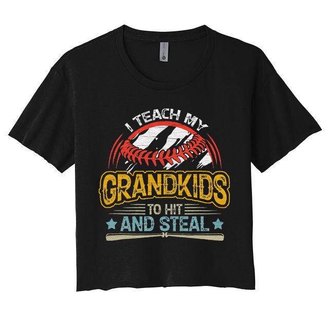 J5R0 I Teach My Grandkids Hit And Steal Retro Baseball Lover Women's Crop Top Tee