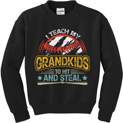 J5R0 I Teach My Grandkids Hit And Steal Retro Baseball Lover Kids Sweatshirt