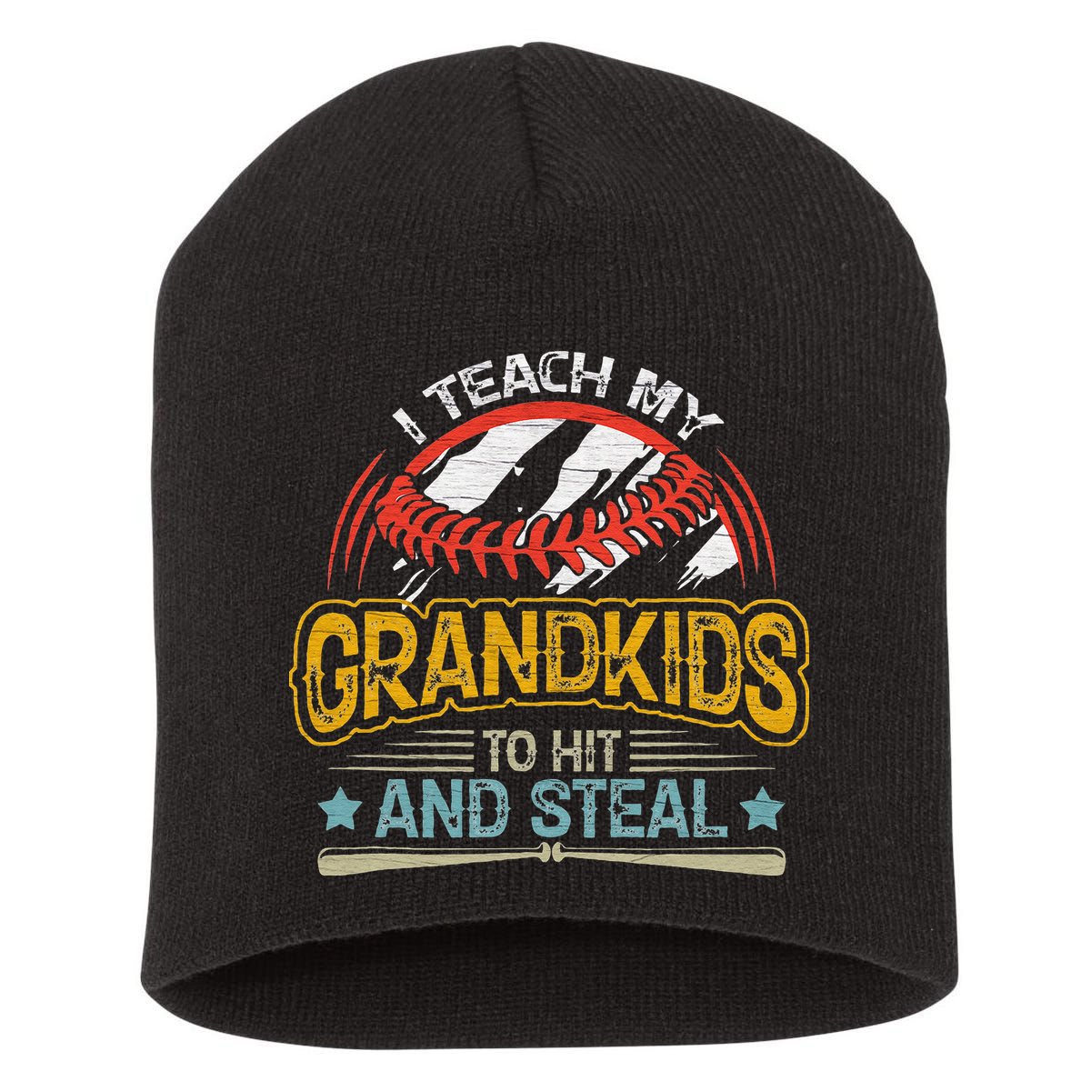 J5R0 I Teach My Grandkids Hit And Steal Retro Baseball Lover Short Acrylic Beanie