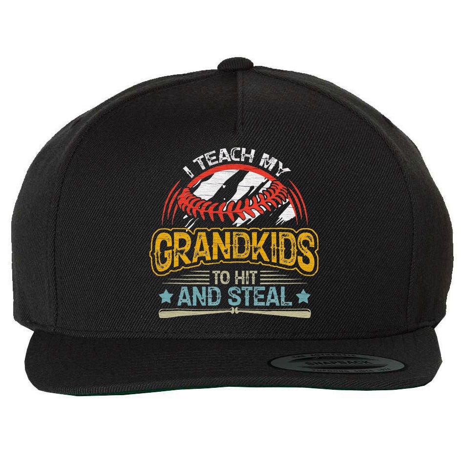 J5R0 I Teach My Grandkids Hit And Steal Retro Baseball Lover Wool Snapback Cap
