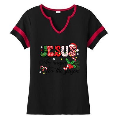 Jesus Is The Reason For The Season Christian Christmas Ladies Halftime Notch Neck Tee