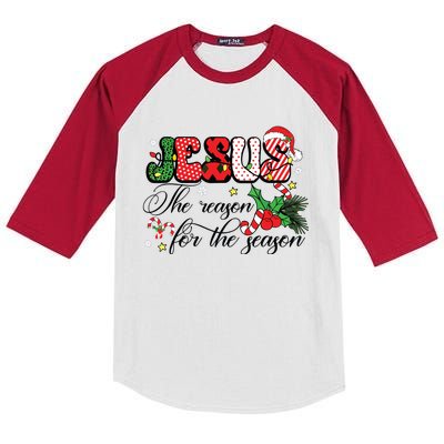 Jesus Is The Reason For The Season Christian Christmas Kids Colorblock Raglan Jersey