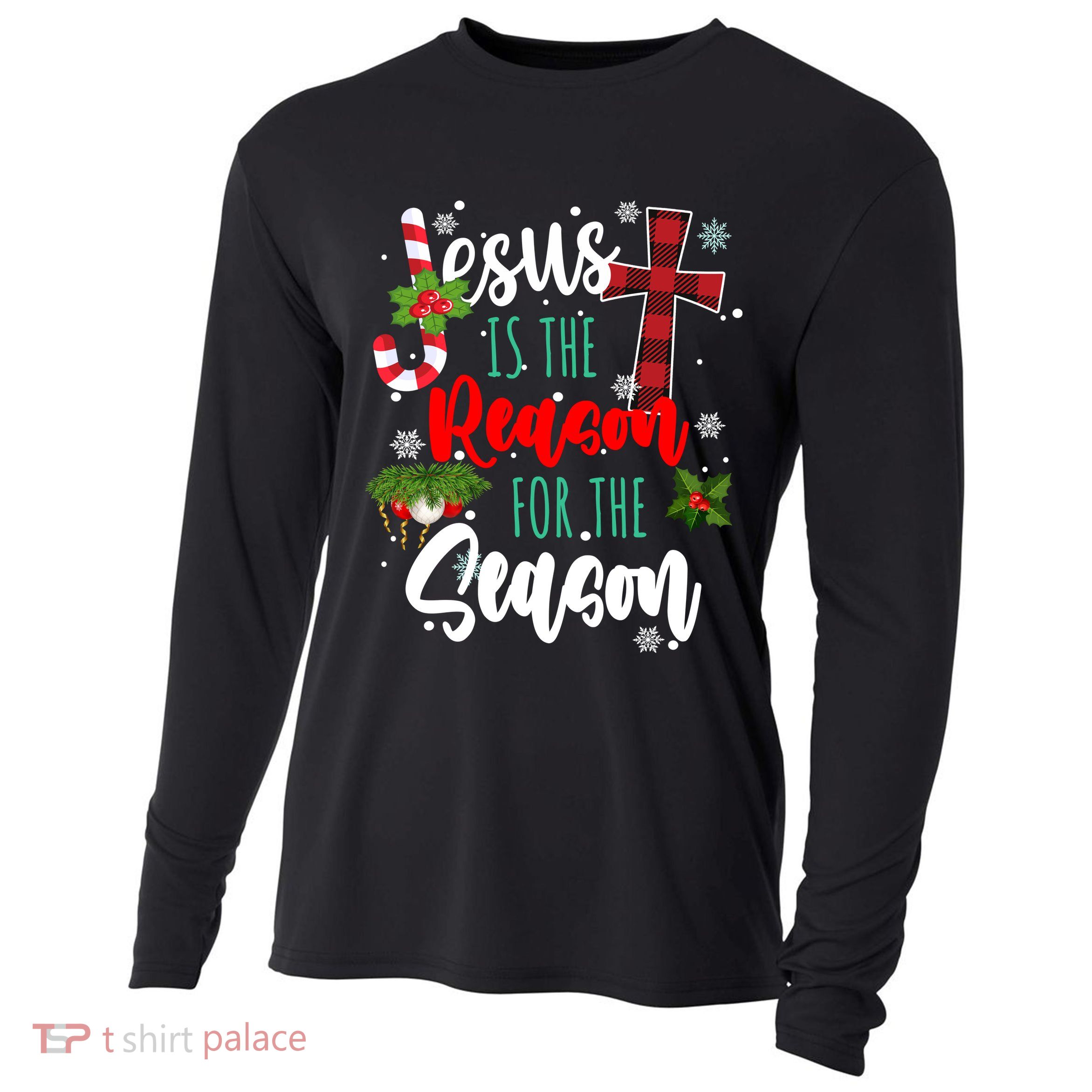 Jesus Is The Reason For The Season Holiday Christmas Cooling Performance Long Sleeve Crew