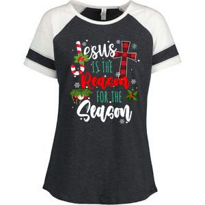 Jesus Is The Reason For The Season Holiday Christmas Enza Ladies Jersey Colorblock Tee