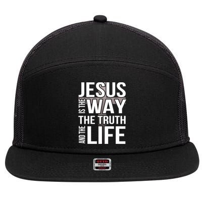 Jesus Is The Way The Truth And The Life Gift 7 Panel Mesh Trucker Snapback Hat