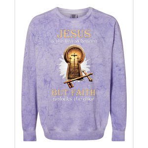 Jesus Is The Key To Heaven But Faith Unlocks Door Christian Colorblast Crewneck Sweatshirt