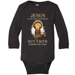 Jesus Is The Key To Heaven But Faith Unlocks Door Christian Baby Long Sleeve Bodysuit