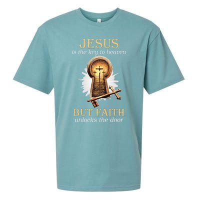 Jesus Is The Key To Heaven But Faith Unlocks Door Christian Sueded Cloud Jersey T-Shirt