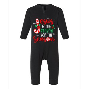 Jesus Is The Reason For The Season Christmas Xmas Candy Cane  Infant Fleece One Piece