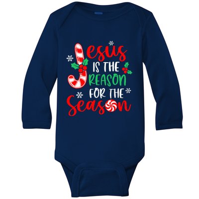 Jesus Is The Reason For The Season Christmas Xmas Candy Cane  Baby Long Sleeve Bodysuit