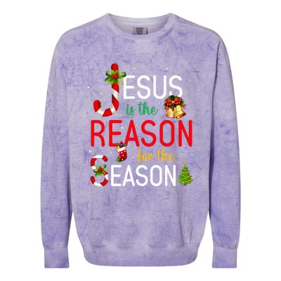 Jesus Is The Reason For The Season Xmas Christmas Candy Cane  Colorblast Crewneck Sweatshirt