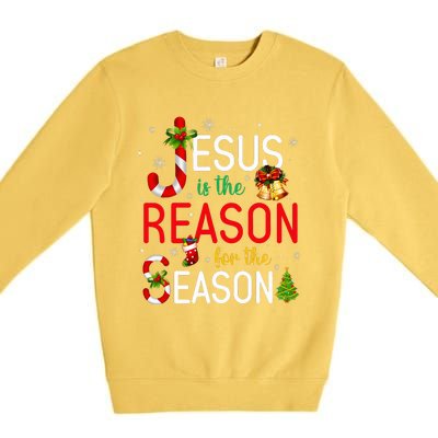 Jesus Is The Reason For The Season Xmas Christmas Candy Cane  Premium Crewneck Sweatshirt