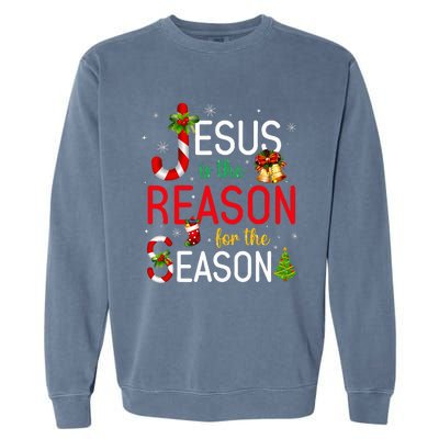 Jesus Is The Reason For The Season Xmas Christmas Candy Cane  Garment-Dyed Sweatshirt