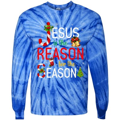 Jesus Is The Reason For The Season Xmas Christmas Candy Cane  Tie-Dye Long Sleeve Shirt