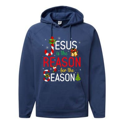 Jesus Is The Reason For The Season Xmas Christmas Candy Cane  Performance Fleece Hoodie