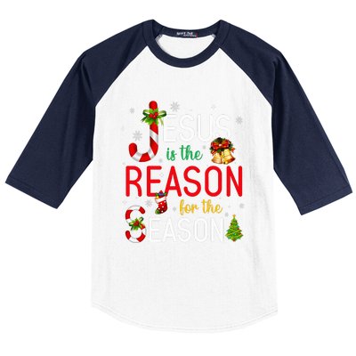 Jesus Is The Reason For The Season Xmas Christmas Candy Cane  Baseball Sleeve Shirt