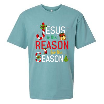 Jesus Is The Reason For The Season Xmas Christmas Candy Cane  Sueded Cloud Jersey T-Shirt