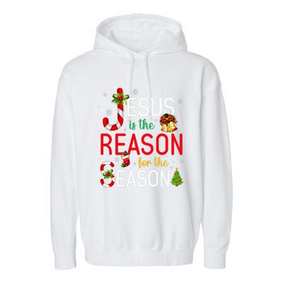 Jesus Is The Reason For The Season Xmas Christmas Candy Cane  Garment-Dyed Fleece Hoodie