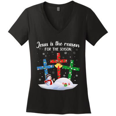 Jesus Is The Reason For The Season Christian Christmas Xmas Women's V-Neck T-Shirt