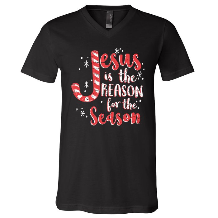 Jesus Is The Reason For Season Family Christmas Christian V-Neck T-Shirt