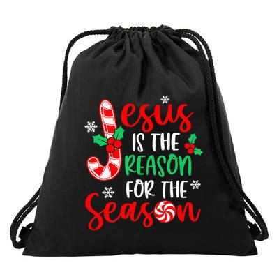 Jesus Is The Reason For The Season Christmas Xmas Candy Cane Drawstring Bag