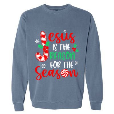 Jesus Is The Reason For The Season Christmas Xmas Candy Cane Garment-Dyed Sweatshirt