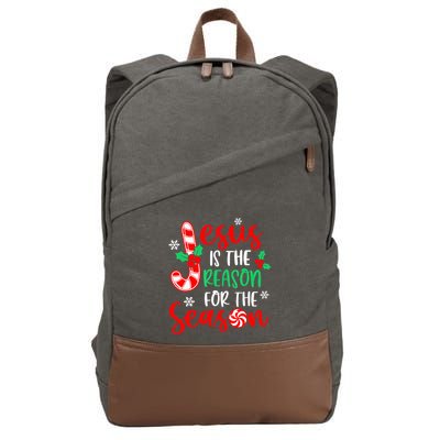 Jesus Is The Reason For The Season Christmas Xmas Candy Cane Cotton Canvas Backpack
