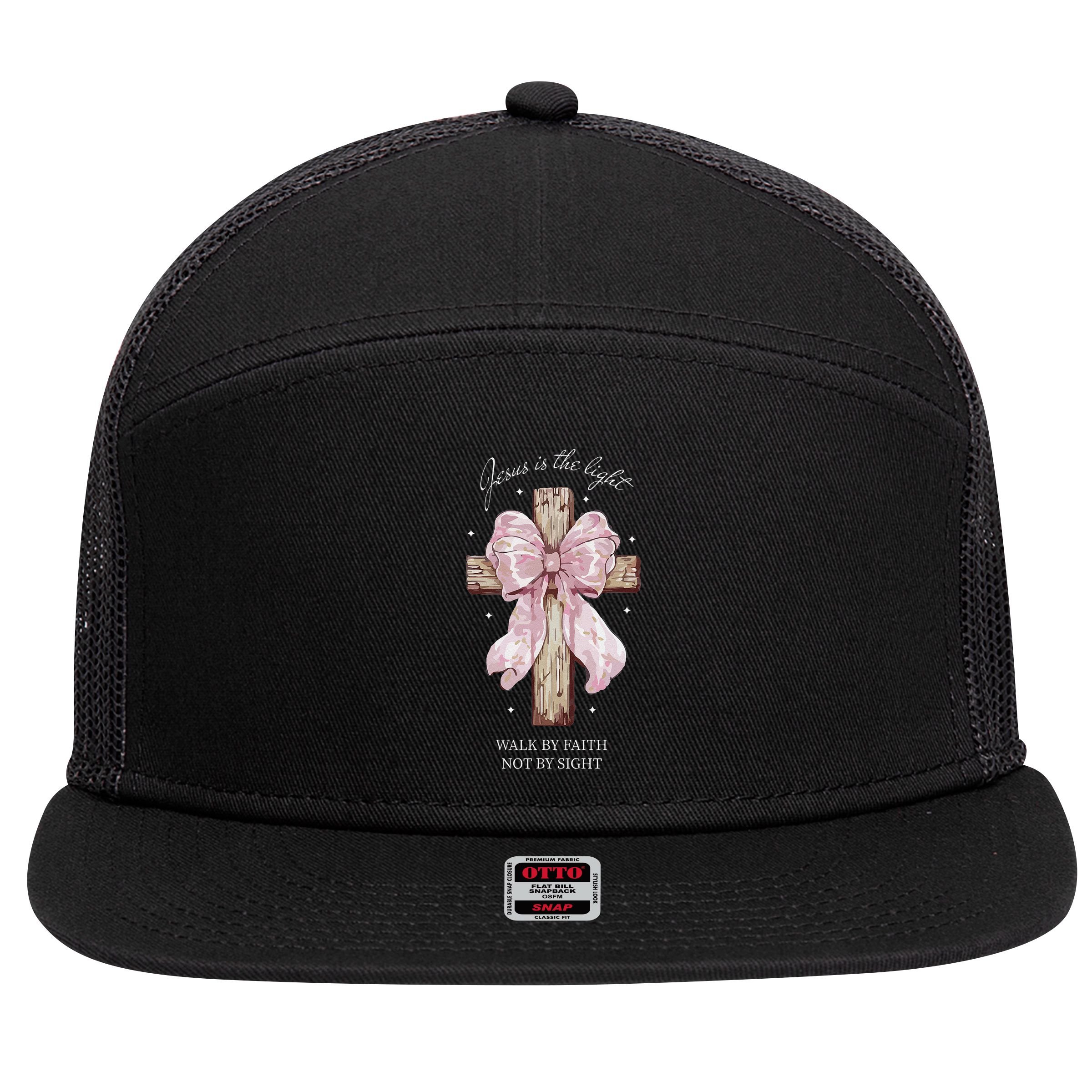 Jesus Is The Light Walk By Faith Not By Sight Coquette 7 Panel Mesh Trucker Snapback Hat