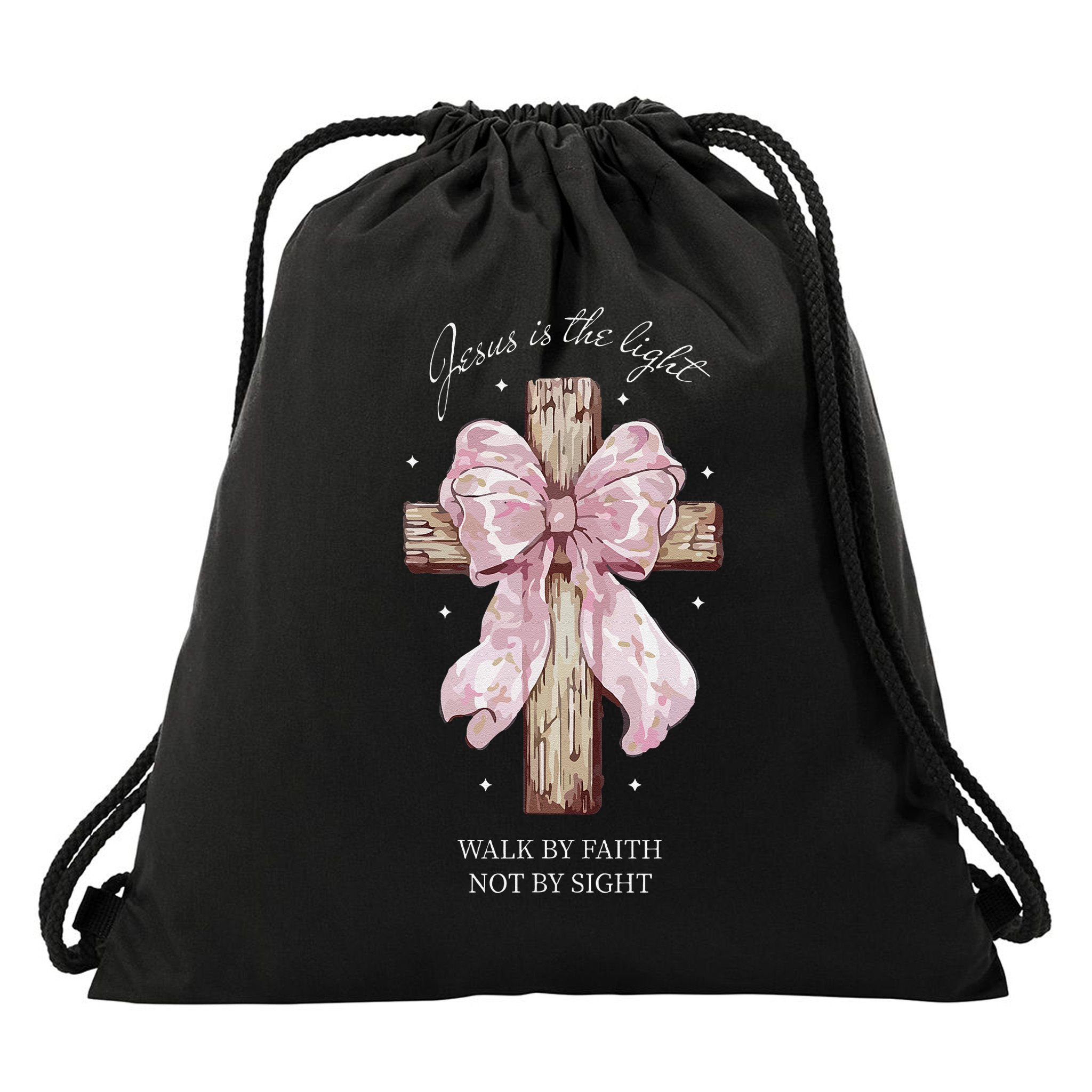 Jesus Is The Light Walk By Faith Not By Sight Coquette Drawstring Bag
