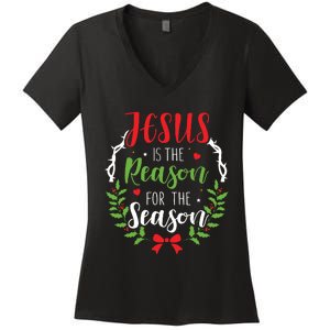 Jesus Is The Reason For The Season Christian Christmas Women's V-Neck T-Shirt