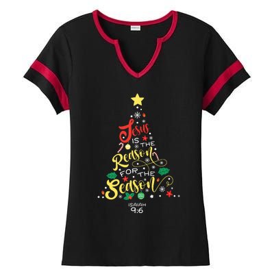 Jesus Is The Reason For The Season Christian Christmas Tree Ladies Halftime Notch Neck Tee