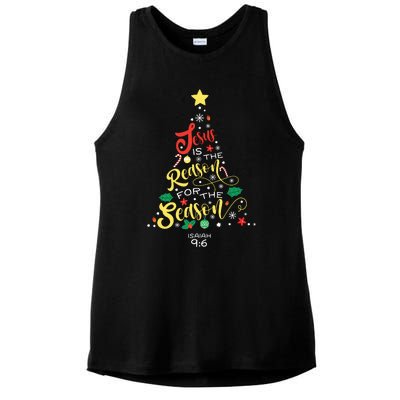 Jesus Is The Reason For The Season Christian Christmas Tree Ladies PosiCharge Tri-Blend Wicking Tank