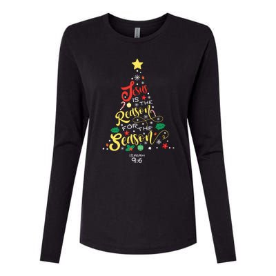 Jesus Is The Reason For The Season Christian Christmas Tree Womens Cotton Relaxed Long Sleeve T-Shirt