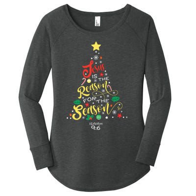 Jesus Is The Reason For The Season Christian Christmas Tree Women's Perfect Tri Tunic Long Sleeve Shirt