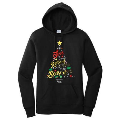 Jesus Is The Reason For The Season Christian Christmas Tree Women's Pullover Hoodie