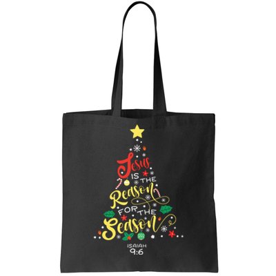 Jesus Is The Reason For The Season Christian Christmas Tree Tote Bag